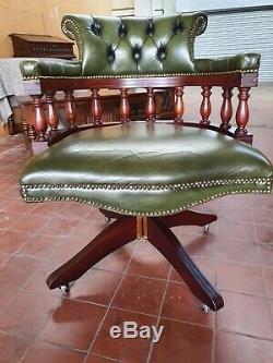 English Green Leather Chesterfield Captains/bankers/office/mahogany Desk Chair