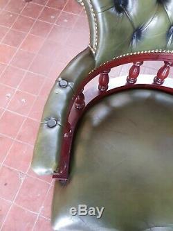 English Green Leather Chesterfield Captains/bankers/office/mahogany Desk Chair