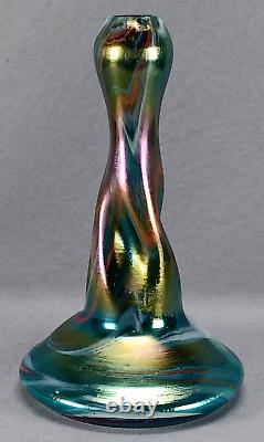 Ernst Steinwald Rindskopf Art Nouveau Iridecent Green Marbled Twisted Form Vase