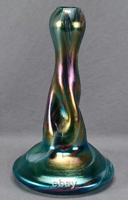 Ernst Steinwald Rindskopf Art Nouveau Iridecent Green Marbled Twisted Form Vase
