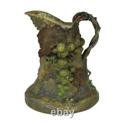 Ernst Wahliss Austrian 1800s Art Nouveau Pottery Face And Grapes Pitcher 8475