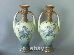 Ernst Wahliss Turn Vienna Vases Austrian Art Nouveau Putti Cherub c1890