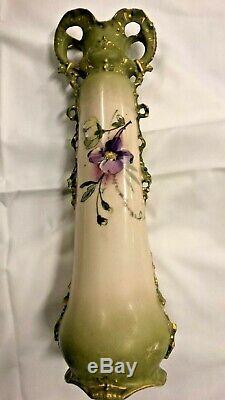 Ernst Wahliss Vases Pair 14 Porcelain Primrose Flower Turn Wien Antique #392