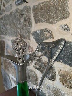 Excellent Iconic Art Nouveau WMF Pewter & Emerald Green Glass Decanter Ca 1900