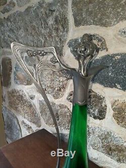 Excellent Iconic Art Nouveau WMF Pewter & Emerald Green Glass Decanter Ca 1900