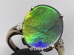 Exquisite Antique Art Nouveau c. 1912 9ct Gold Ammolite Diamond Accent Ring N 1/2