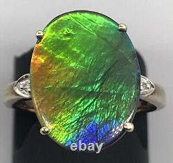 Exquisite Antique Art Nouveau c. 1912 9ct Gold Ammolite Diamond Accent Ring N 1/2