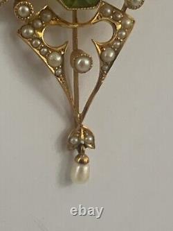 Exquisite Art Nouveau 15ct Gold Peridot & Seed Pearl Pendant Circa 1895