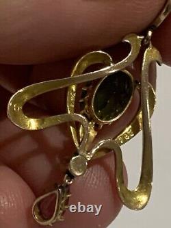 Exquisite Art Nouveau 9ct Gold Green & Pink Tourmaline Set Pendant Circa 1895