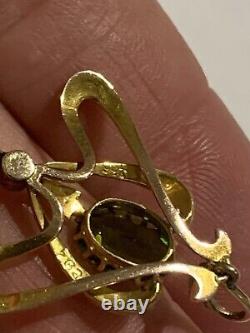 Exquisite Art Nouveau 9ct Gold Green & Pink Tourmaline Set Pendant Circa 1895