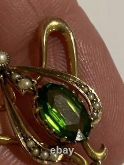 Exquisite Art Nouveau 9ct Gold Green & Pink Tourmaline Set Pendant Circa 1895