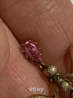 Exquisite Art Nouveau 9ct Gold Green & Pink Tourmaline Set Pendant Circa 1895