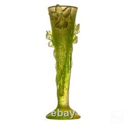 Exquisitely Detailed + Magnificent Daum Pate De Verre Yellow Green Orchid Vase