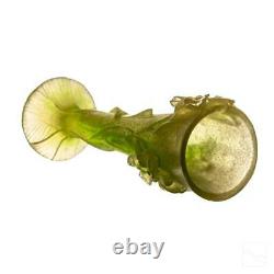 Exquisitely Detailed + Magnificent Daum Pate De Verre Yellow Green Orchid Vase