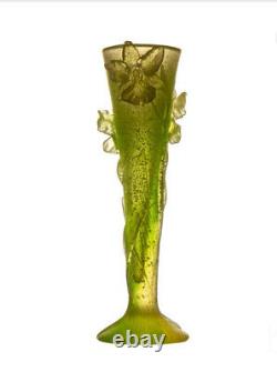 Exquisitely Detailed + Magnificent Daum Pate De Verre Yellow Green Orchid Vase