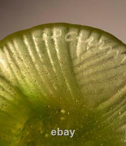 Exquisitely Detailed + Magnificent Daum Pate De Verre Yellow Green Orchid Vase