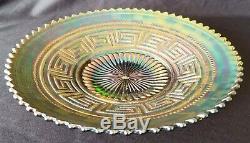 Extremely Scarce to Rare Antique Carnival Glass Green Northwood Greek Key Plate