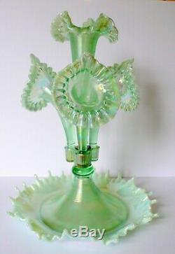 FENTON Willow Green Iridescent Centennial Collection Glass Epergne Frank FENTON