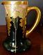 French J Pouyat Hand Decorated Dark Green, Pink, Whites & Gold Pitcher 1890's