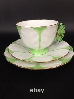 F/S English Royal antiques AYNSLEY butterfly handle flowercup&saucer plate trio