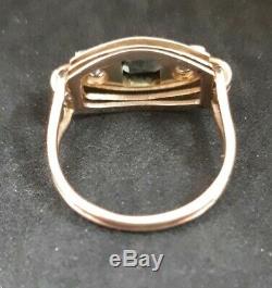 Fabulous ART NOUVEAU / JUGENDSTIL Green & Clear Paste 8k Gold Ring Size R