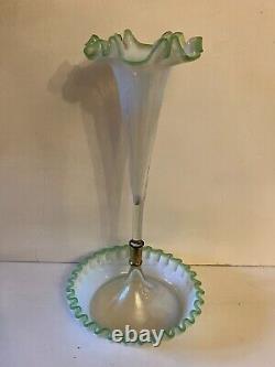 Fabulous Antique Victorian Art Nouveau Vaseline Uranium Glass Epergne Vase