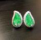 Fabulous! Art Deco Green Jade And 1ct Diamond Large Palladium Earrings