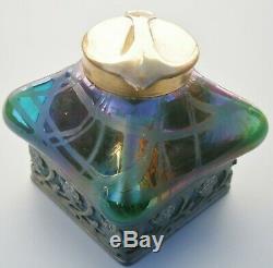 Fabulous Iridescent Glass & Metal Art Nouveau Jugendstil Kralik Loetz Inkwell