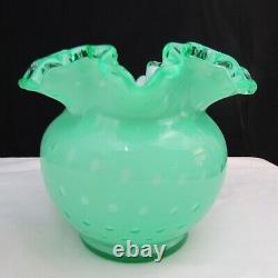 Fenton Apple Green Overlay Bubble Optic Vase 1961 W70