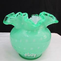 Fenton Apple Green Overlay Bubble Optic Vase 1961 W70