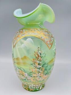 Fenton Green Opaline After the Rain Hand Painted Vase Special Order LE 2006