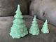 Fenton Milk Jadeite Iridescent Set Of 3 Trees Large, Medium & Small Mint