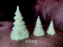 Fenton Milk Jadeite Iridescent Set of 3 Trees Large, Medium & Small MINT