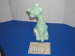 Fenton North American Glass Alley Cat Figurine Light Green Carnival Glass