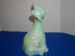 Fenton North American Glass Alley Cat Figurine Light Green Carnival Glass