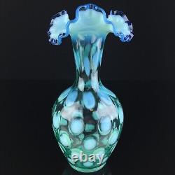 Fenton Sea Mist Green Opalescent Optic Coin Dot Cobalt Blue Crest Vase Museum