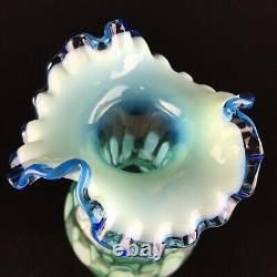 Fenton Sea Mist Green Opalescent Optic Coin Dot Cobalt Blue Crest Vase Museum
