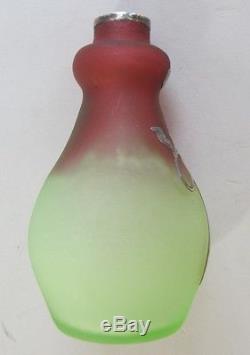 Fine ART NOUVEAU Silver Overlay Miniature Glass Vase c. 1900 Green to Pink