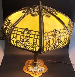Fine Antique American Art Nouveau Slag Glass Lamp c. 1910 Panel Leaded