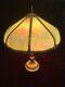 Fine Antique American Art Nouveau Victorian Slag Glass Lamp 8 Bent Panel Leaded
