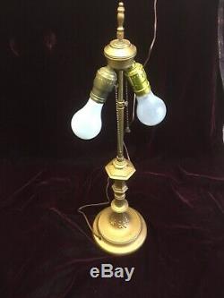 Fine Antique American Art Nouveau Victorian Slag Glass Lamp 8 Bent Panel Leaded