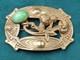 Fine Antique Art Nouveau Brass & Green Cabochon Glass Pin 3 X 2 C Clasp