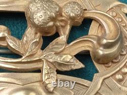 Fine Antique Art Nouveau Brass & Green Cabochon Glass Pin 3 x 2 C Clasp