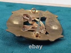 Fine Antique Art Nouveau Brass & Green Cabochon Glass Pin 3 x 2 C Clasp