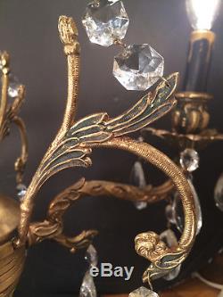 Fine Antique Petite French Empire Art Nouveau 3 Arm Gilt Bronze Chandelier C1920
