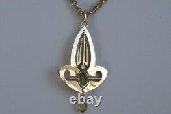 Fine Art Nouveau 9 Ct Gold 0.50 Ct Peridot & Pearl Drop Pendant On Belcher Chain