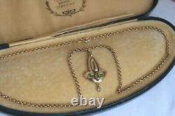 Fine Art Nouveau 9 Ct Gold 0.50 Ct Peridot & Pearl Drop Pendant On Belcher Chain