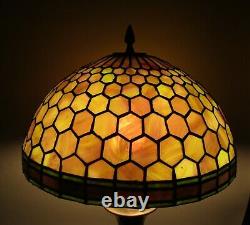 Fine Colorful Antique Stained Glass Lamp Shade Purple & Green c. 1910