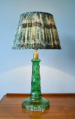Fine Early 20th C Green Crystal Glass Column Brass Side Console Table Hall Lamp