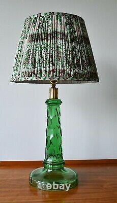 Fine Early 20th C Green Crystal Glass Column Brass Side Console Table Hall Lamp